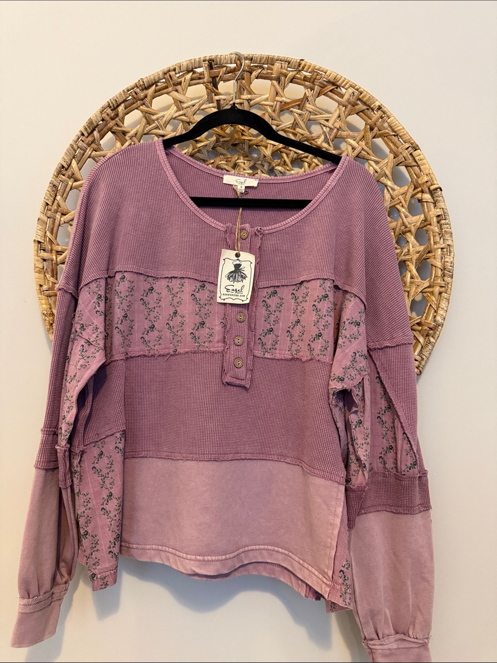 easel Mauve Patchwork Floral Henley Sweatshirt - Picture 1 of 15